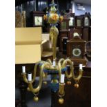 Murano amber and blue coloured glass chandelier six light chandelier, with gilt highlights,