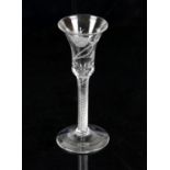 18th century air twist ale glass with rose engraved bowl, on round foot, 17cm high,