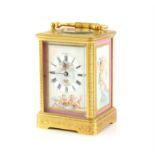 Late 19th/early 20th century French carriage timepiece, the Sevres style painted porcelain dial
