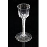 18th century cotton twist drinking glass with part spiral form bowl, 15cm high,