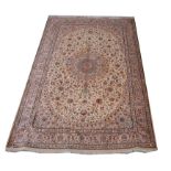 Persian silk mix carpet, modern, with central medallion on an ivory field filled with foliate