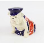 Royal Douton Winston Churchill Bull Dog wearing blue cap and draped in the union jack,