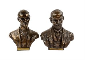 Pair of miniature cold-cast bronze busts of Charles Stewart Rolls and Frederick Henry Royce