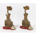 Pair of late 19th century ormolu sabot in the form of dolphins now mounted on wooden bases with