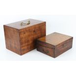 19th century mahogany box, the hinged lid with brass swing handle, enclosing an empty interior,