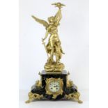 19th century French gilt metal and marble clock, depicting a figure of Victory with a putto over a