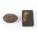 German Papier-Mâché snuffbox, the cover painted with a bearded man, scratched name and date 1852 on