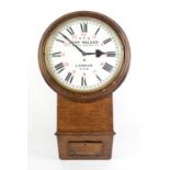 London Brighton & South Coast Railway oak cased drop dial railway clock, c.1880s,