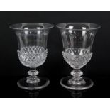Pair of 19th century drinking glasses with thistle shaped bowls, knopped stems on round feet,