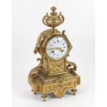 Late 19th / early 20th century French gilt metal mantel clock, the enamel dial with Roman and