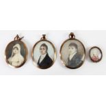 Late 18th century oval miniature portrait of a gentleman in a red jacket, painted on on ivory