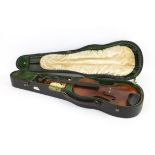 Violin in W. E Hill & Sons hard case, unmarked, back 35.5cm