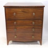 Early 19th century mahogany and ebony strung secretaire chest, the fall front enclosing a leather
