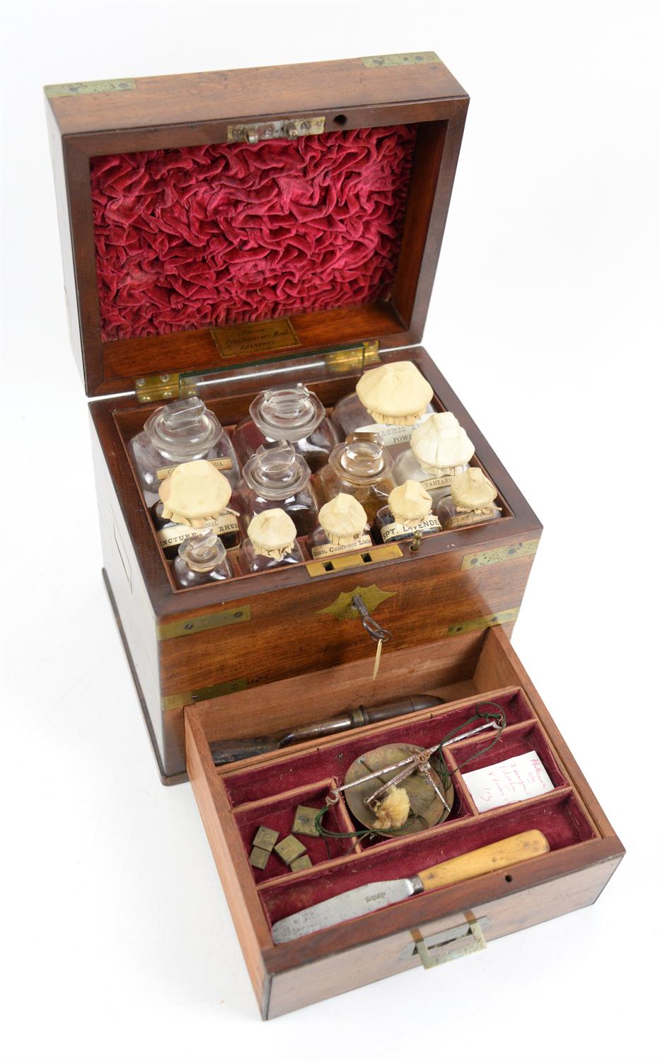 19th century mahogany and brass bound apothecary box, the lid labelled inside 'From Apothecaries - Image 2 of 4