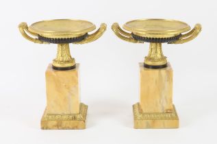 Pair of early 20th century ormolu and Sienna marble tazza in the "Grand Tour" style the mounts cast