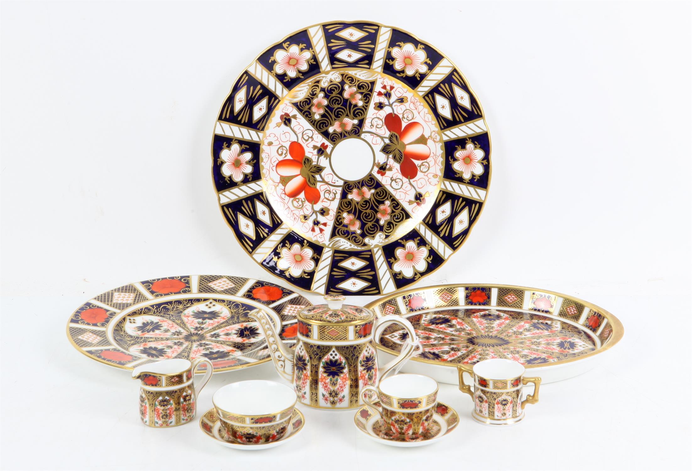 Royal Crown Derby miniature tea service, comprising of tray 19.5cm wide, teapot, cream jug,