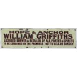Hope and Anchor, William Griffith enamel advertising sign, 30.5 x 121cm approx.