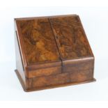 19th century burr walnut stationery box with calendar and compartments, h34 x w40 x d31cm,