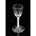 18th century cotton twist drinking glass on round foot, 13cm high,