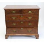George II crossbanded walnut chest, of two short and three long graduated drawers,
