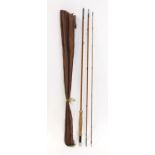 Hardy, Palakona "The Itchen" three piece split cane fly rod with spare top piece in a Hardy brown