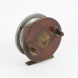 Vintage Hatton Bros Hereford. alloy walnut and brass mounted reel, 4"