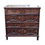 AMENDED DESCRIPTION Early 18 century oak chest of drawers with two short and three long panelled