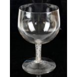 19th century large drinking glass with cotton twist stem on round foot, 26cm high,