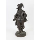 Early 20th century bronze figure of a cavalier, on circular base, h50cm