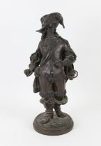 Early 20th century bronze figure of a cavalier, on circular base, h50cm