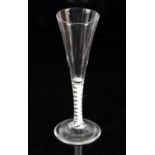 18th century cotton twist ale glass on round foot, 19.5cm high,