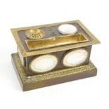 19th century bronze and brass ink stand with mother of pearl panels, H 7cm, W13 D8 cm