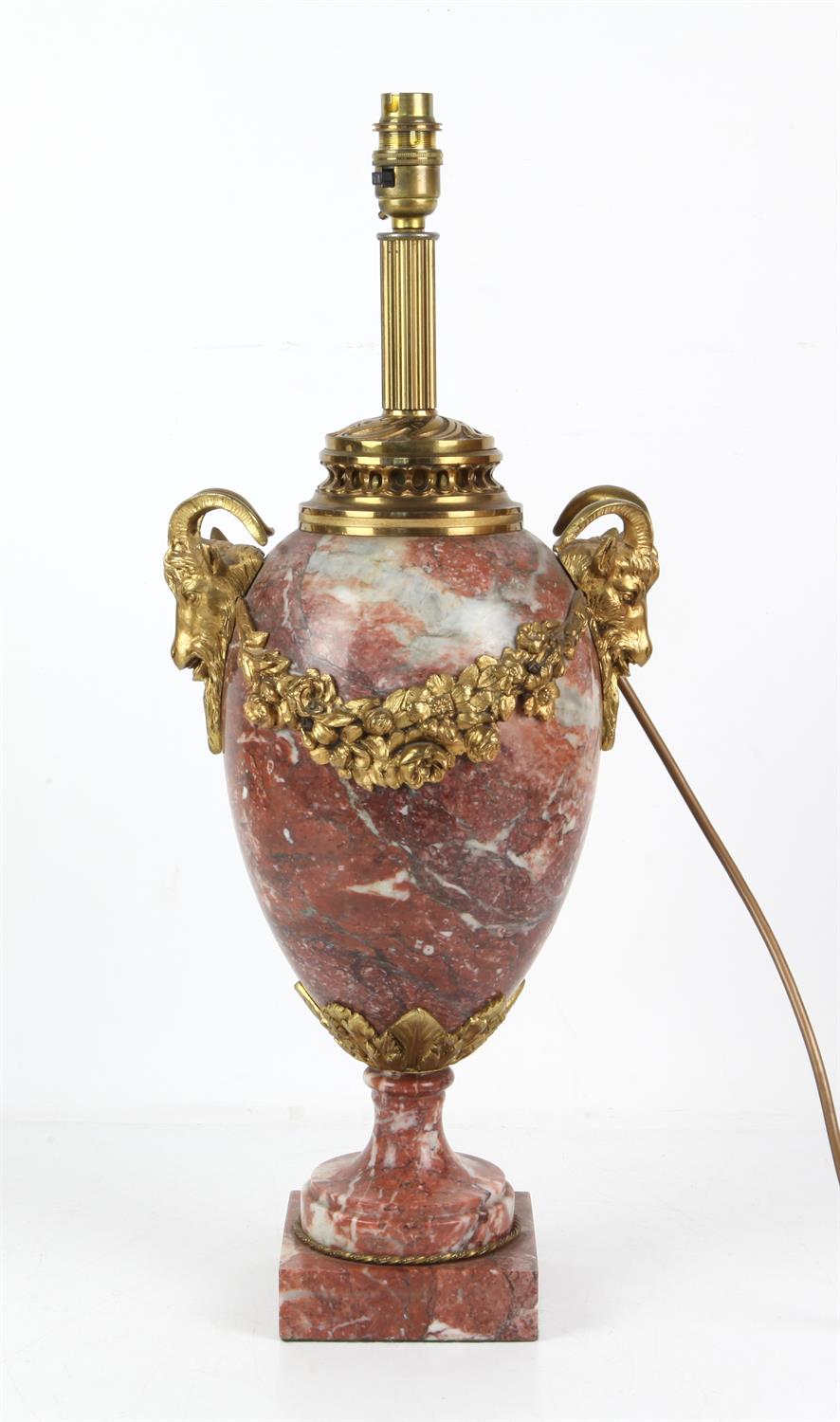 AMENDED DESCRIPTION - Red marble and ormolu mounted vase shape table lamp, in the French 19th