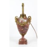 AMENDED DESCRIPTION - Red marble and ormolu mounted vase shape table lamp, in the French 19th