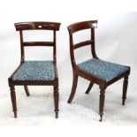 Set of six William IV mahogany dining chairs, the rail backs over drop in seats and reeded tapering