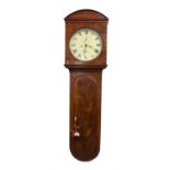 A mid 19th century eight-day mahogany tavern wall clock, the arched hood enclosing a circular