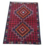 Hand woven wool Afghan Beluchi Nomadic rug, with full pile, 137 x 88 cm