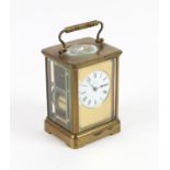 Early 20th century brass carriage clock, the Roman enamel dial signed W Mahr, London,