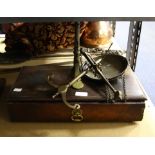 Large set of brass and mahogany apothecary scales by WT Avery drawer with various weights,