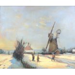 Nineteenth-century European School, landscape with windmill. Oil on canvas. Signed 'Lipstein' lower