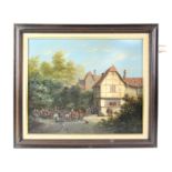 Modern European School, village scene with peasants to foreground. Oil on panel. Signed 'A.