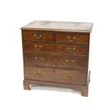 George III oak chest, of two short and three long drawers on bracket feet, H87 W88 D49 cm