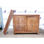 Early 20th century beech wood side cabinet base with twin panelled doors on bracket feet, W122