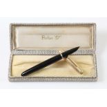 Parker '51' fountain pen, black case marked Made In England, with a gold plated cap with original