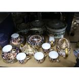 Royal Crown Derby Imari wares, including a tea pot, lidded sugar bowl, cream jug,