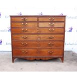 Early 19th century mahogany chest, of four short and four long graduated drawers on bracket feet,