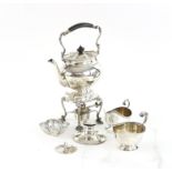 REVISED DESCRIPTION AND ESTIMATE Victorian silver spirit kettle on stand with burner,