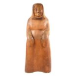 Brenda Samuel (British circa 1930) carved wooden sculpture of hooded figure, H88cm,