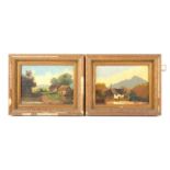Nineteenth-century English School, pair of framed oil on canvas landscapes. Image size 21 x 28cm