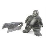 Canadian 'Eskimo Art' stone figure of an Eskimo, 12 cm high, and another of a bird,